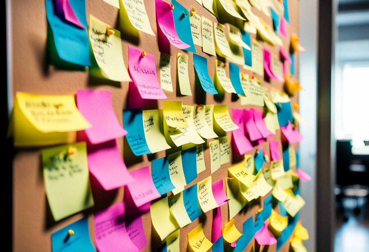 Méthodes agiles Scrum et Kanban en action Équipe collaborant avec Scrum et Kanban sur un tableau